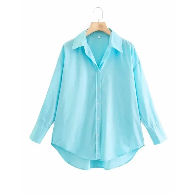 TRAF Top Button Down Turn Down Collared Shirt