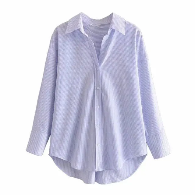 TRAF Top Button Down Turn Down Collared Shirt