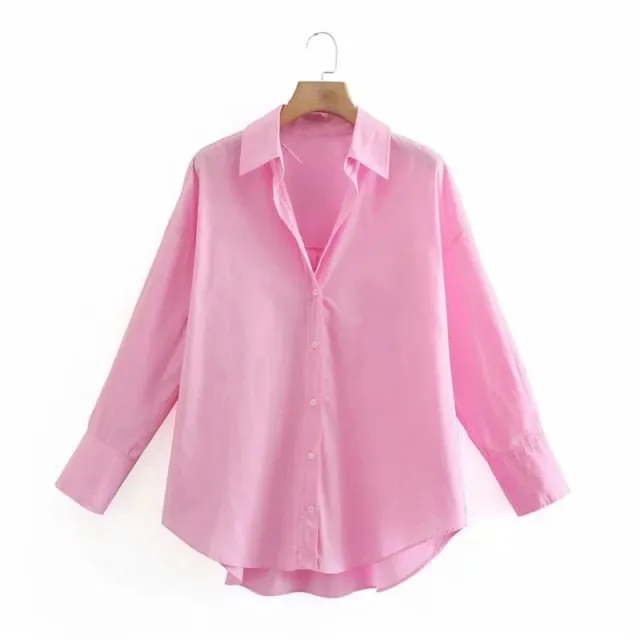 TRAF Top Button Down Turn Down Collared Shirt