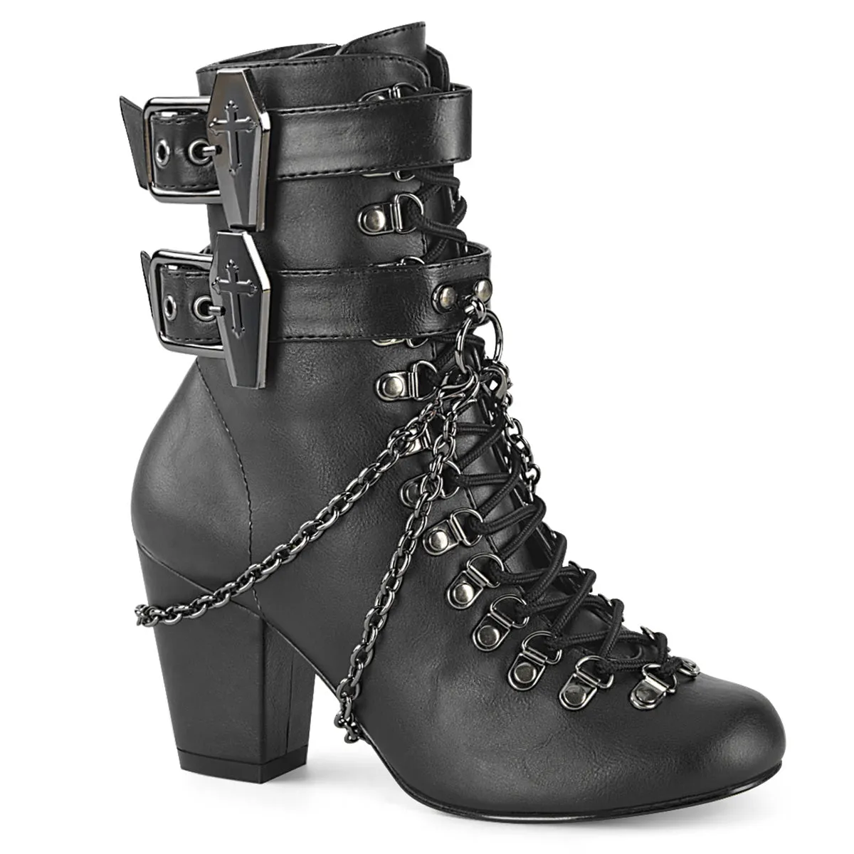 Vivika 128 Goth Granny Boots Coffin Buckles - Demonia Direct