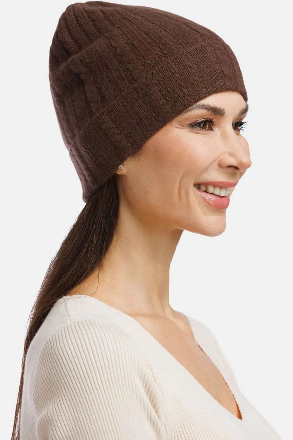 Women's 100% Pure Cashmere Cable Knit Hat - OUTLET - FINAL SALE