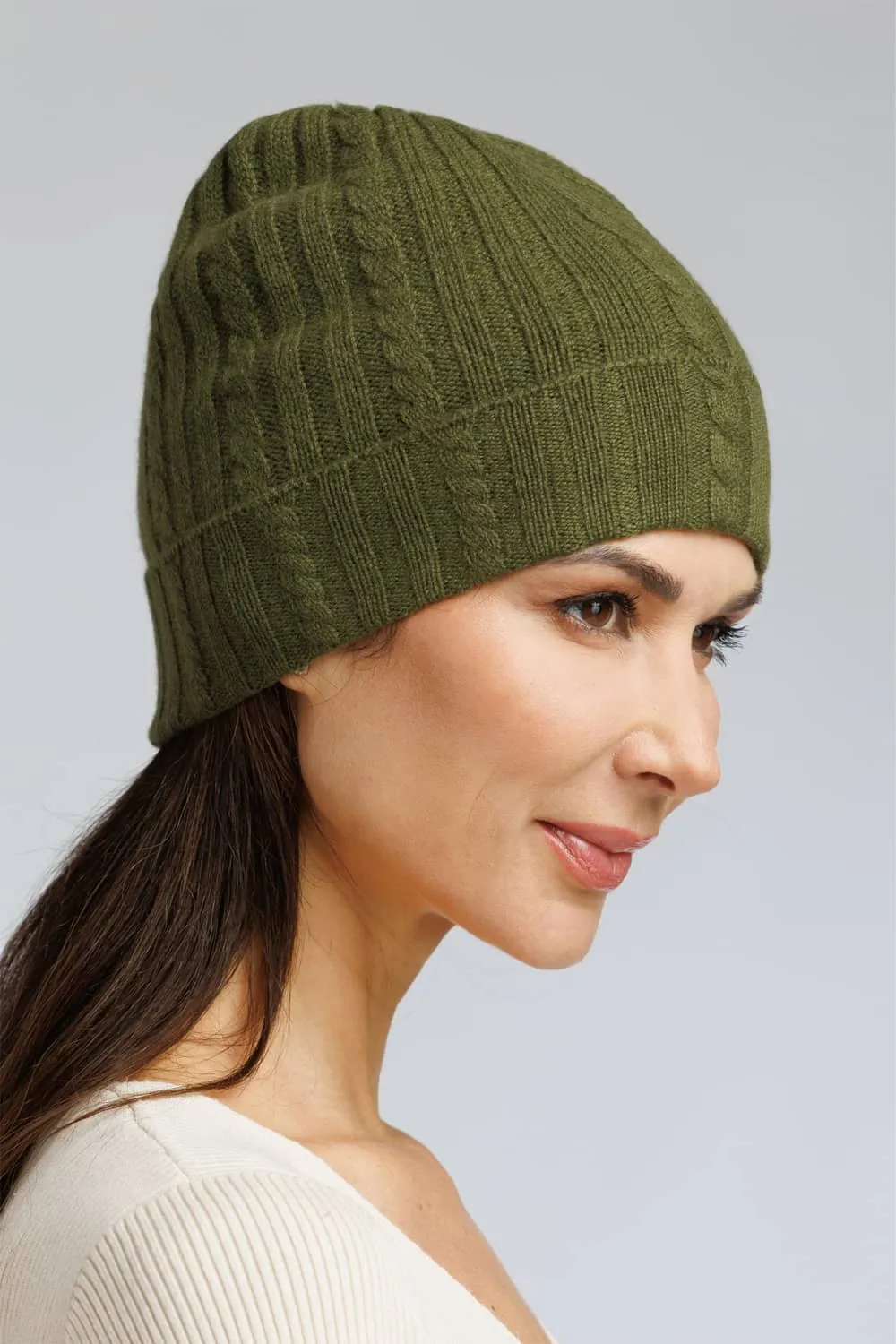 Women's 100% Pure Cashmere Cable Knit Hat - OUTLET - FINAL SALE