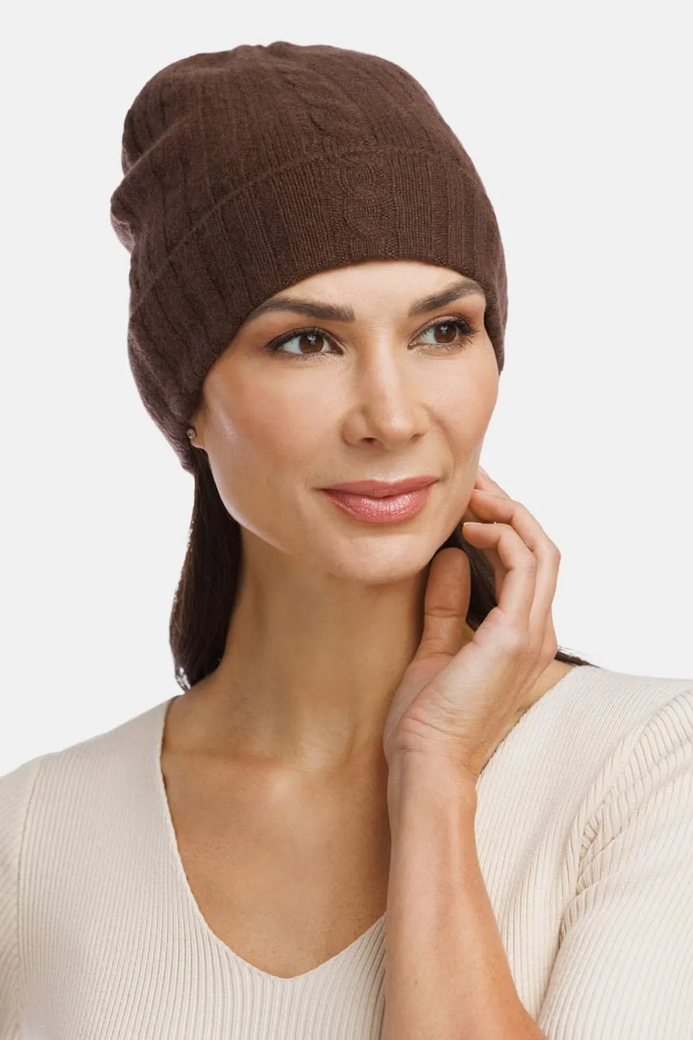 Women's 100% Pure Cashmere Cable Knit Hat - OUTLET - FINAL SALE
