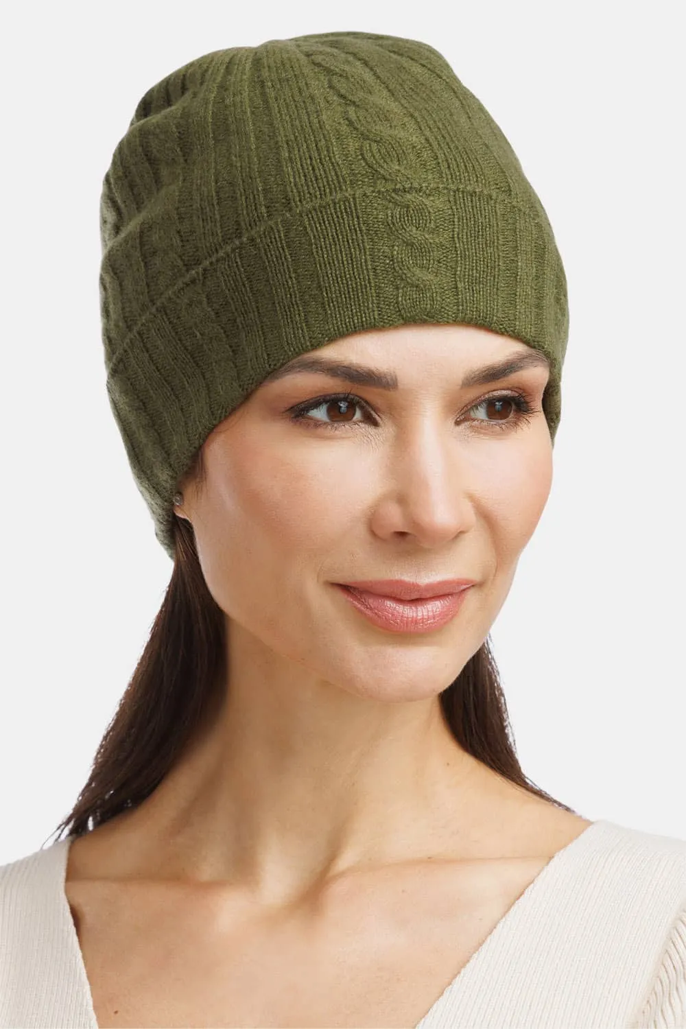 Women's 100% Pure Cashmere Cable Knit Hat - OUTLET - FINAL SALE